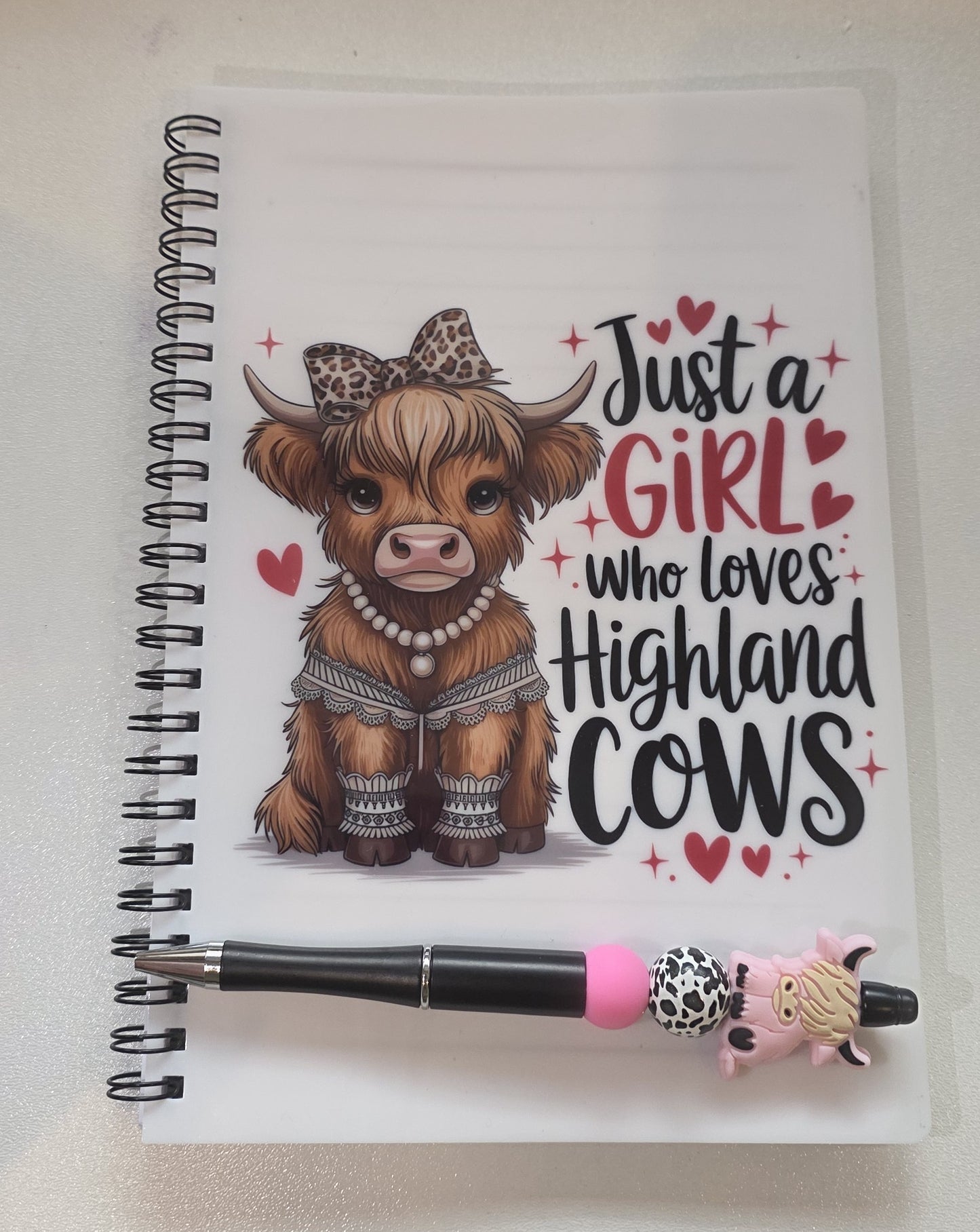 Highland Cow Notebook & Pen Gift Set – “Just a Girl Who Loves Highland Cows”