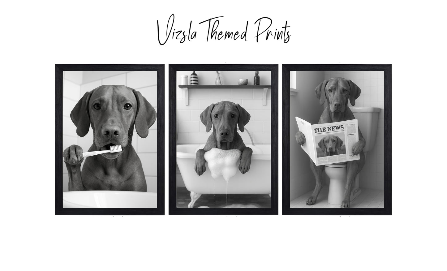Vizsla Bathroom Wall Art Prints – Funny Dog Decor A4 or A3 Set of 3