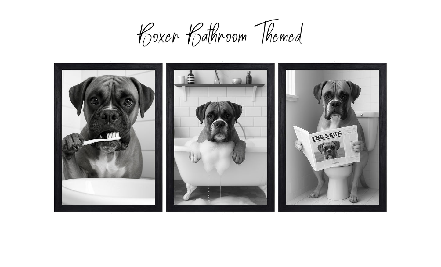 Boxer Dog Bathroom Wall Art Prints – Funny Dog Bathroom Decor (A4 & A3 Sizes)