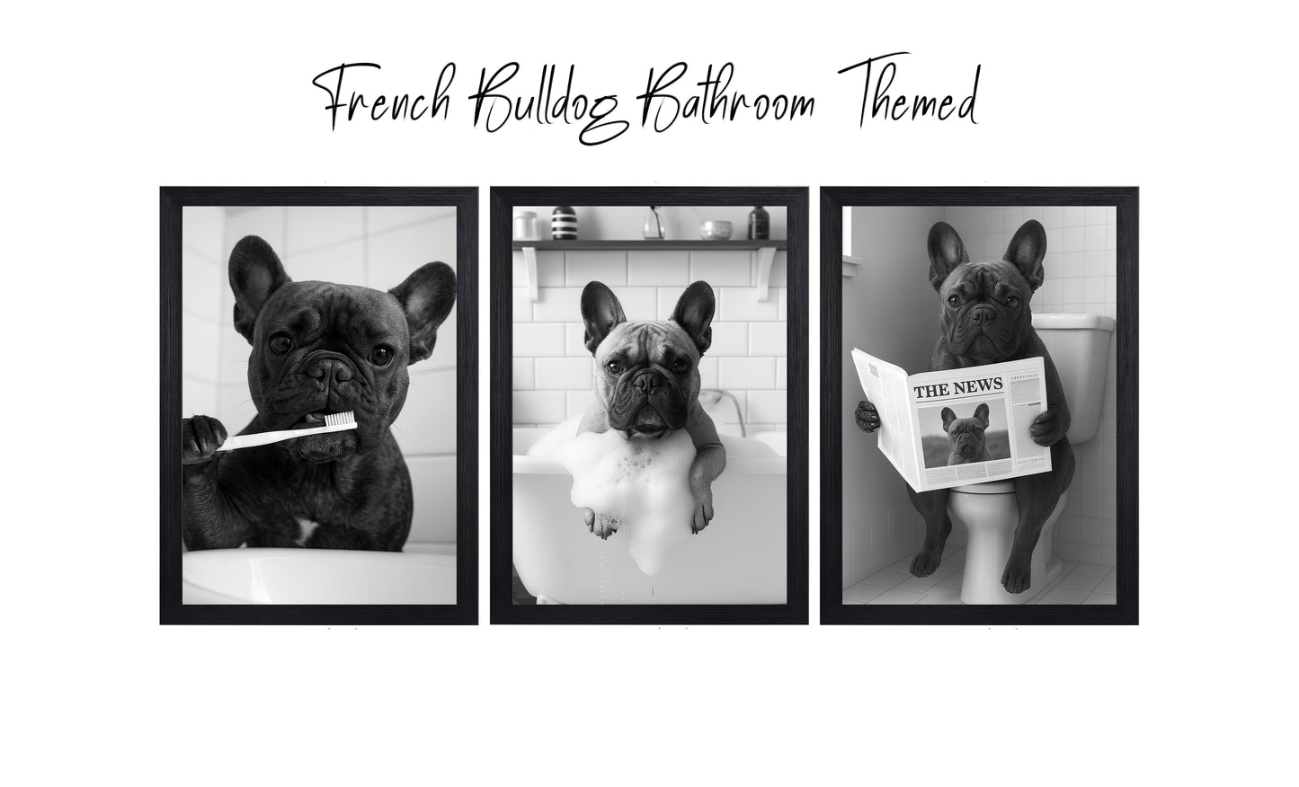 French Bulldog Bathroom Wall Art Prints – Funny Dog Decor l A4 or A3 l Set of 3