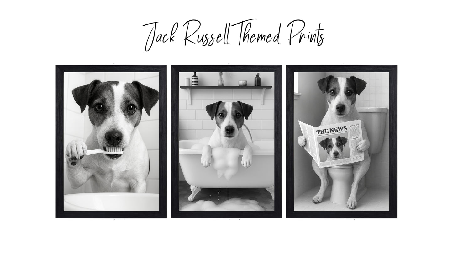 Jack Russell Bathroom Wall Art Prints – Funny Dog Decor l A4 or A3 l Set of 3