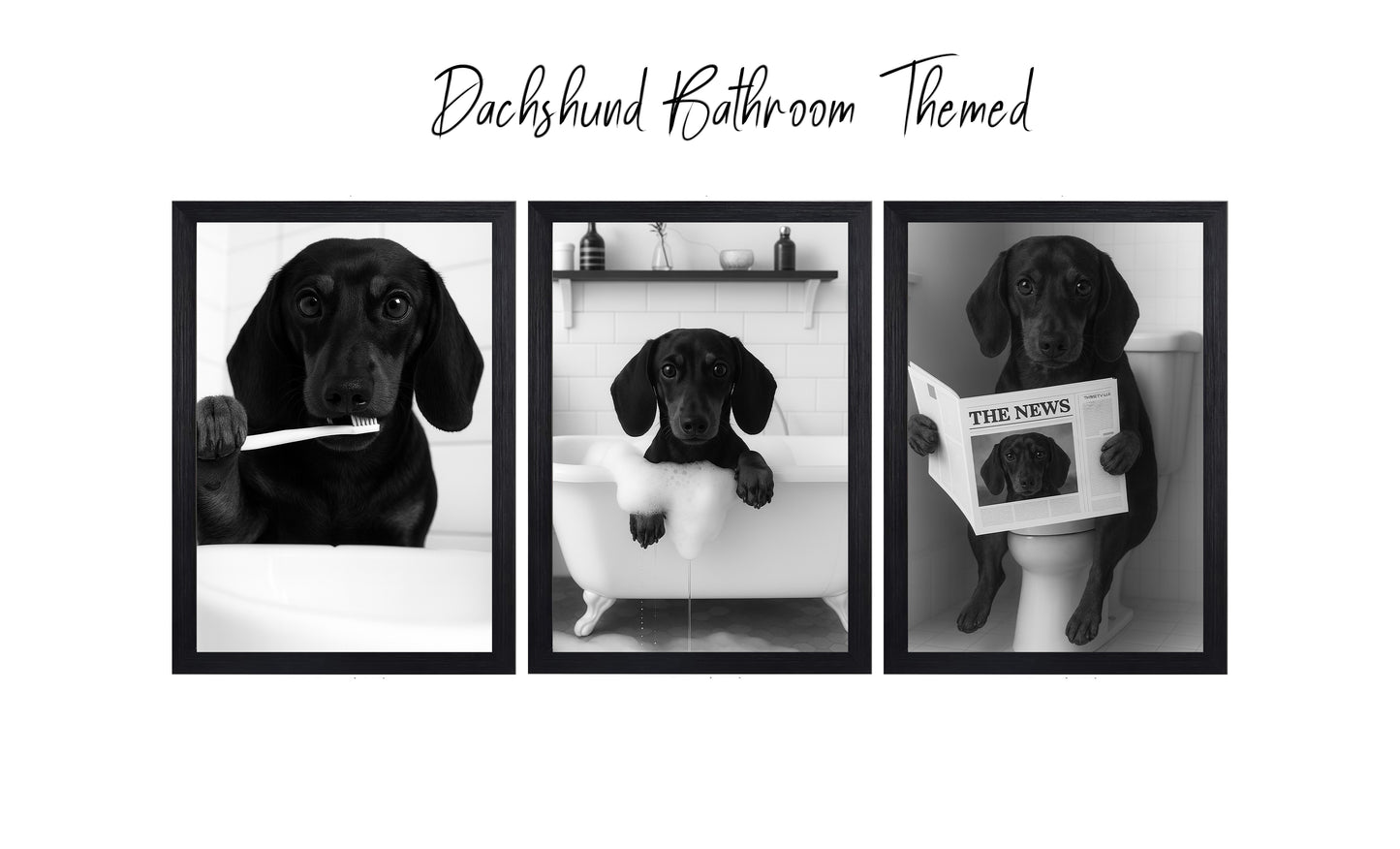 Dachshund Bathroom Themed Wall Art – Funny Dog Prints (A4 & A3)