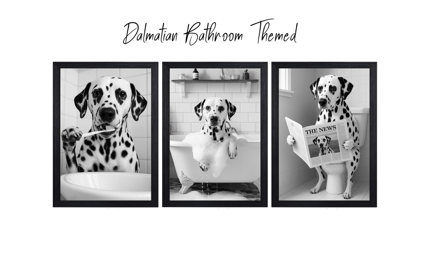 Dalmatian Bathroom Wall Art Prints – Funny Dog Decor l A4 or A3 l Set of 3