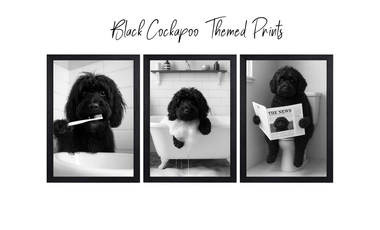 Black Cockapoo Bathroom Prints | Funny Dog Wall Art | A4 & A3 Options