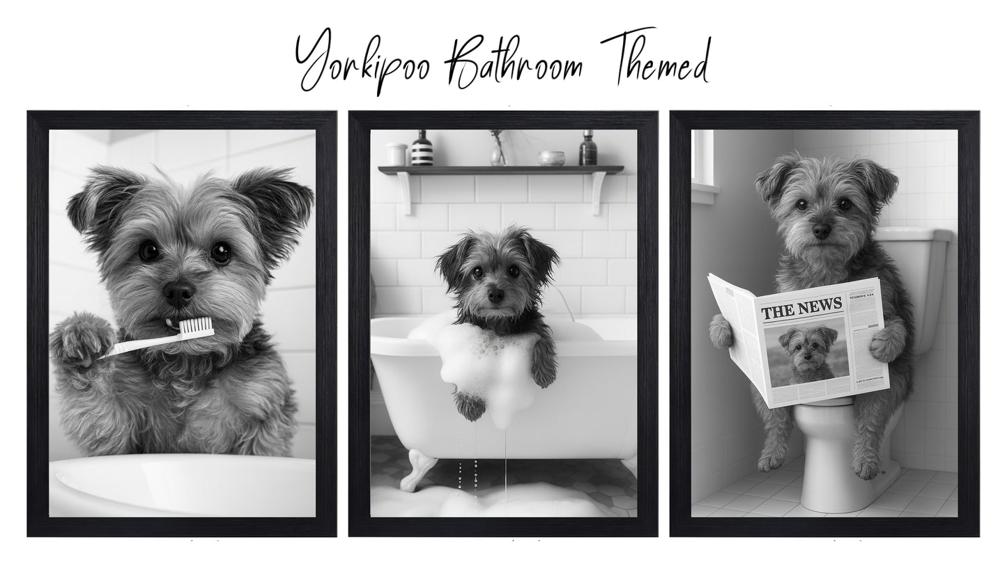 Yorkipoo Bathroom Wall Art Prints – Funny Dog Bathroom Decor (A4 & A3 Sizes)