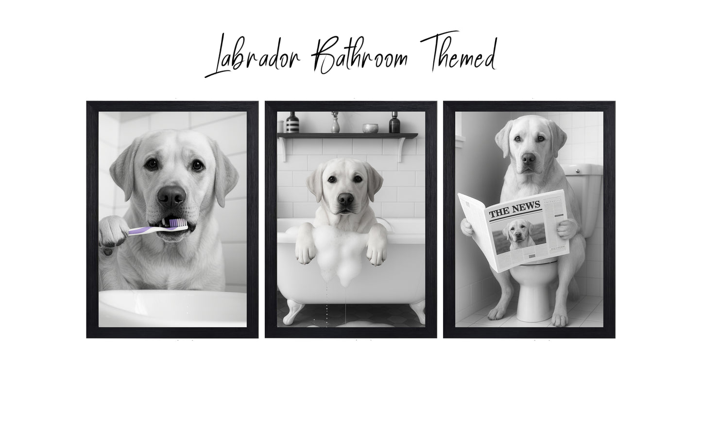 Labrador Bathroom Wall Art Prints – Funny Dog Bathroom Decor (A4 & A3 Sizes)
