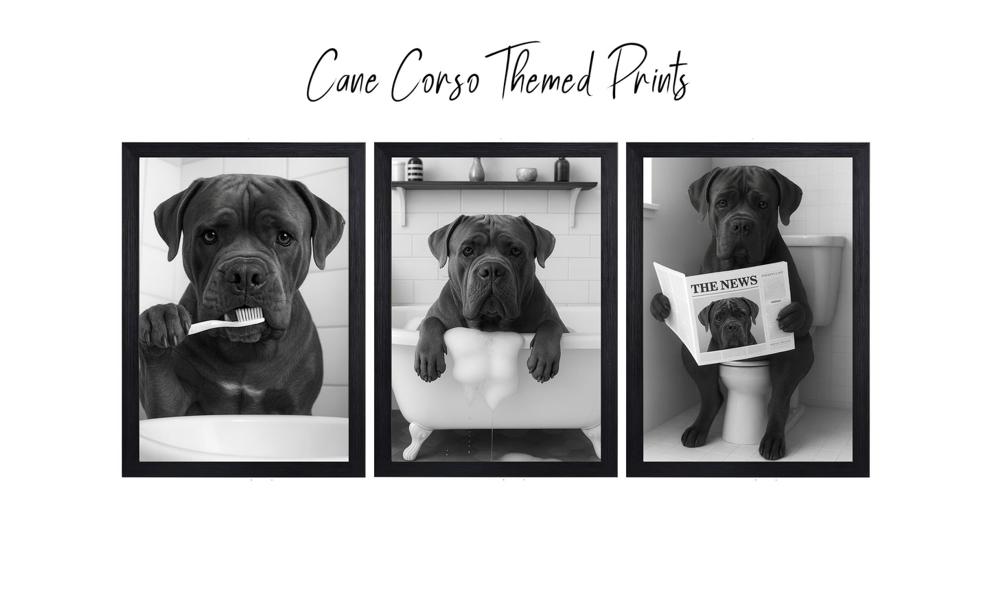 Cane Corso Bathroom Wall Art Prints – Funny Dog Decor l A4 or A3 l Set of 3