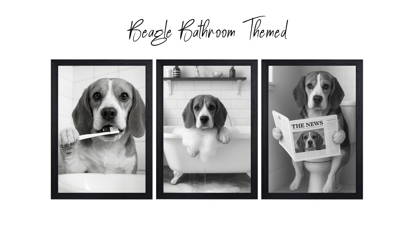 Beagle Bathroom Wall Art Set | Funny Dog Prints (A4 & A3 Options)