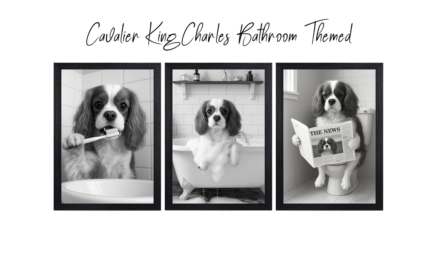 Cavalier King Charles Bathroom Wall Art Prints – Funny Dog Decor l A4 or A3 l Set of 3