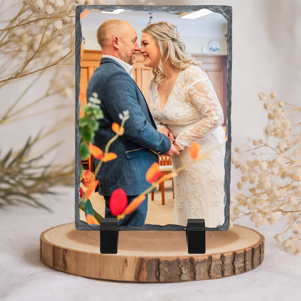 Personalised 20x30cm Gloss Rock Slate Photo – Large Custom Portrait Stone Picture Gift for Weddings & Special Occasions