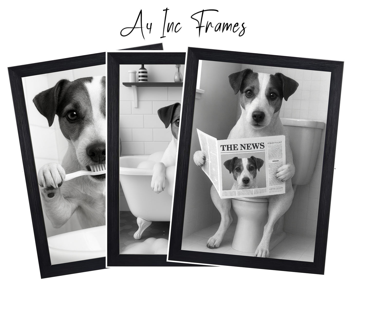 Jack Russell Bathroom Wall Art Prints – Funny Dog Decor l A4 or A3 l Set of 3