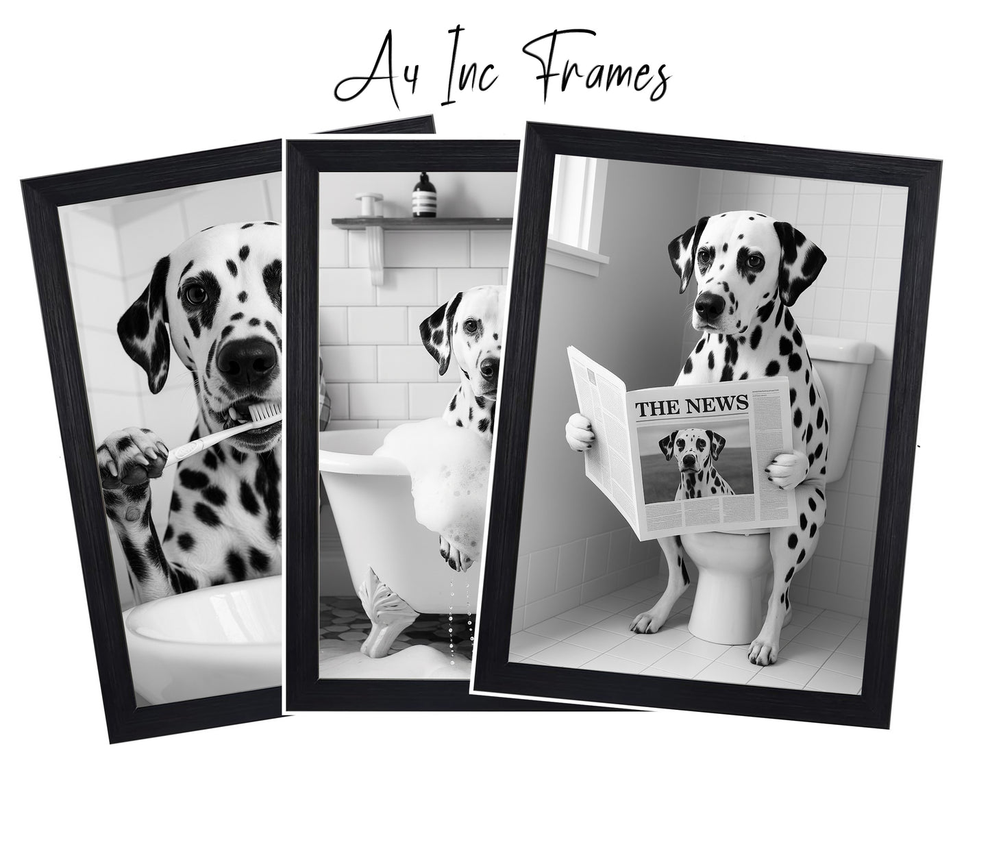 Dalmatian Bathroom Wall Art Prints – Funny Dog Decor l A4 or A3 l Set of 3