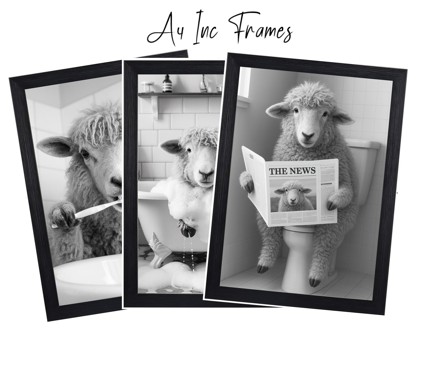 Sheep Bathroom Wall Art Prints – Funny Farmhouse Decor A4 or A3 Set of 3