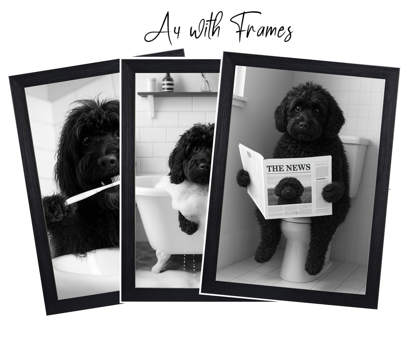 Black Cockapoo Bathroom Prints | Funny Dog Wall Art | A4 & A3 Options