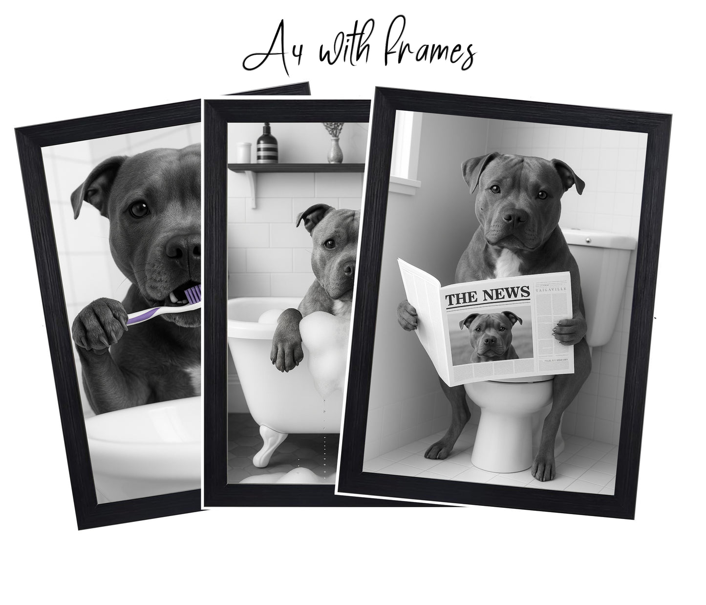 Staffy Bully Bathroom Wall Art Prints – Funny Dog Bathroom Decor (A4 & A3 Sizes)