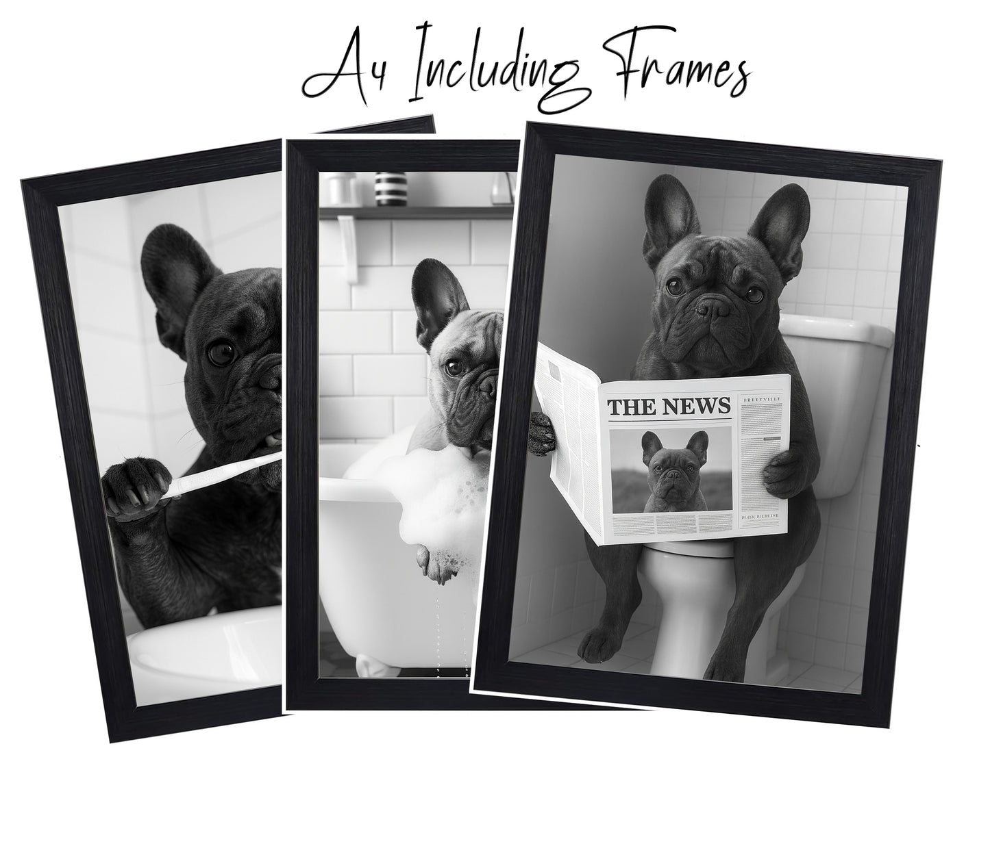 French Bulldog Bathroom Wall Art Prints – Funny Dog Decor l A4 or A3 l Set of 3