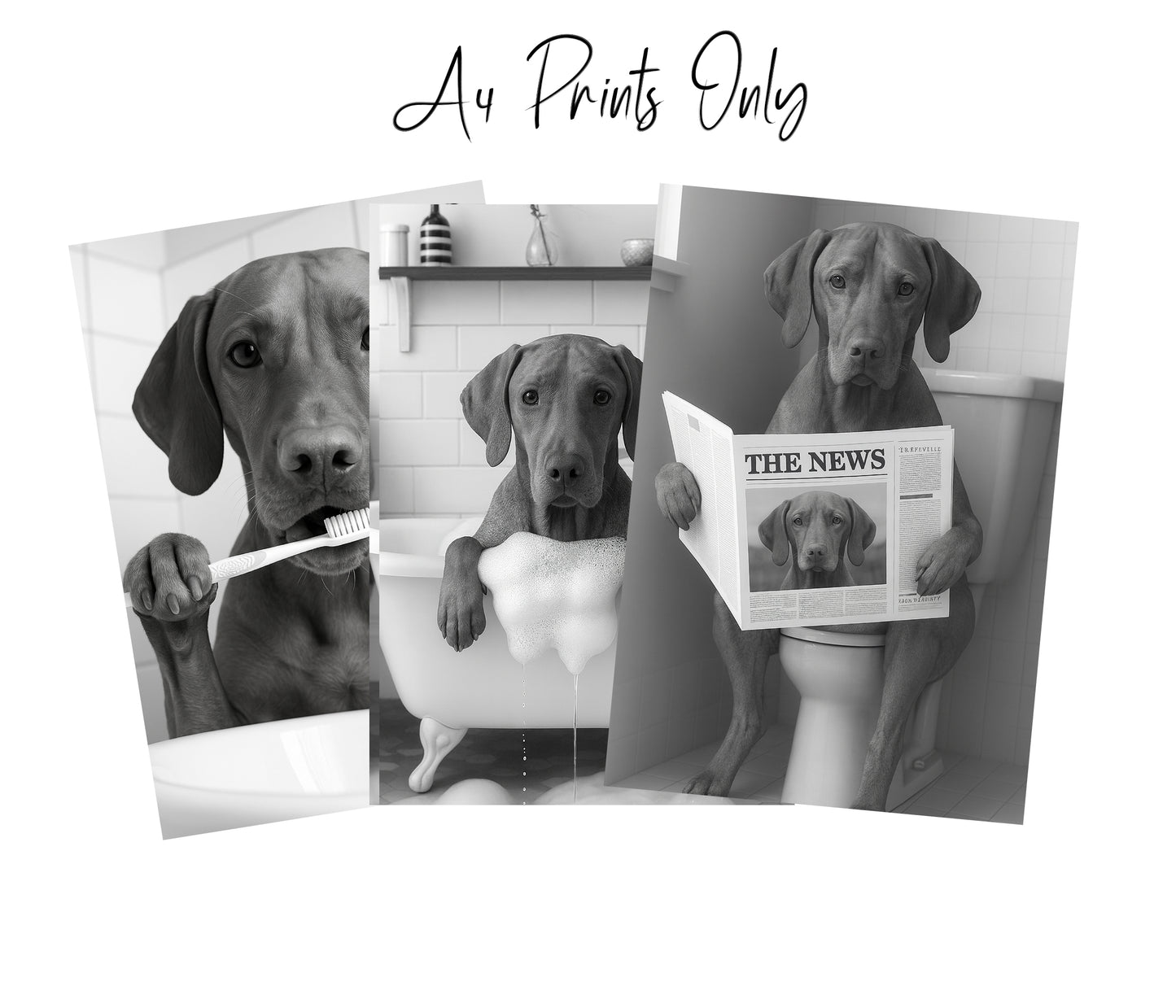 Vizsla Bathroom Wall Art Prints – Funny Dog Decor A4 or A3 Set of 3