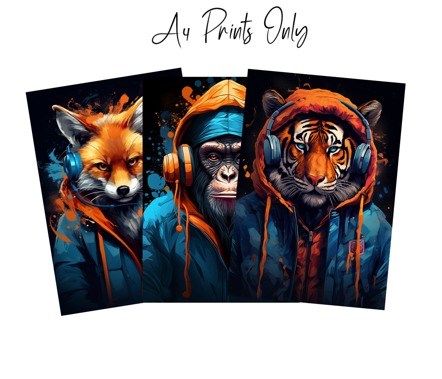 Animal Gaming Prints – Fox, Monkey & Tiger | A4 & A3 Wall Art