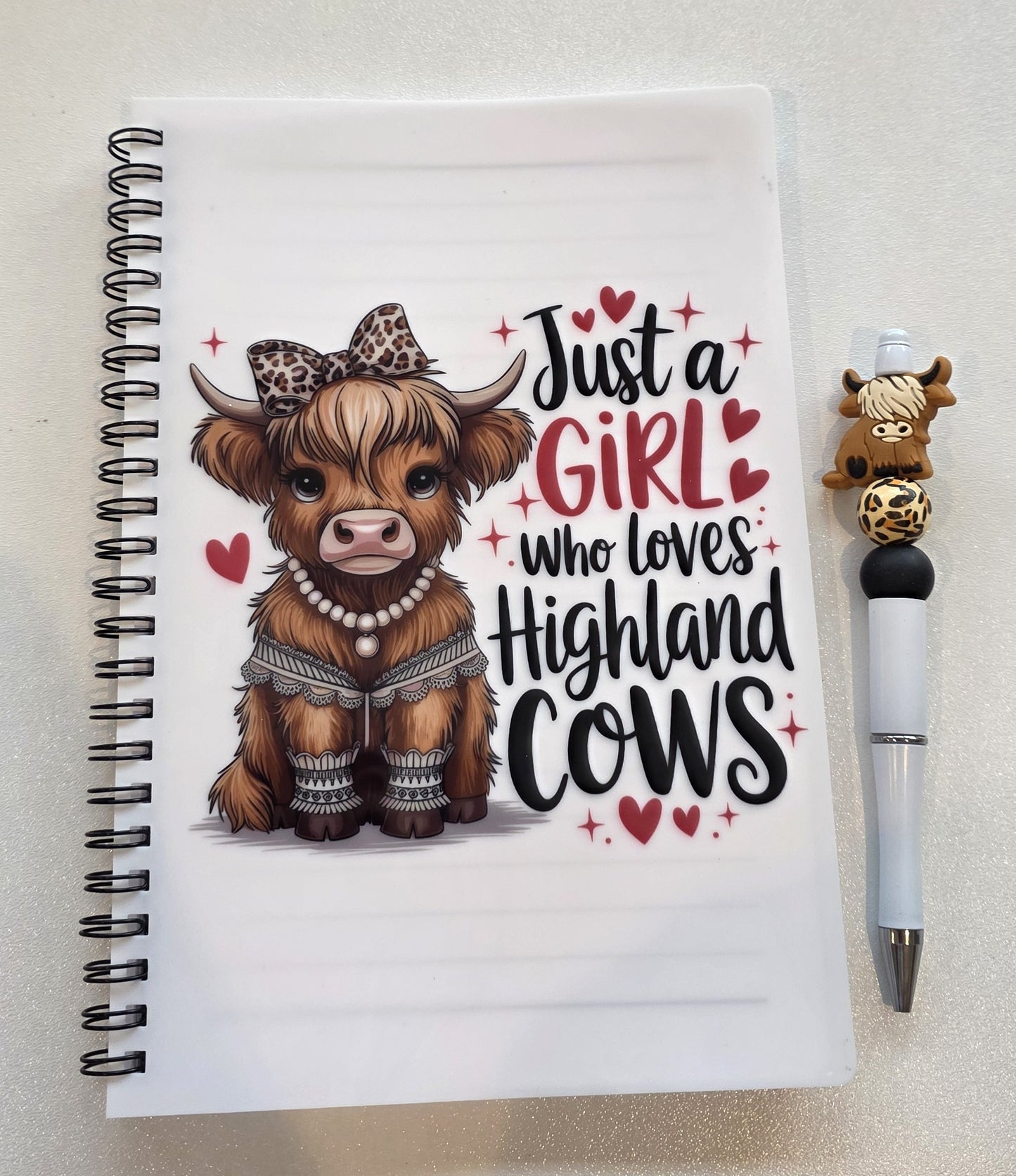 Highland Cow Notebook & Pen Gift Set – “Just a Girl Who Loves Highland Cows”