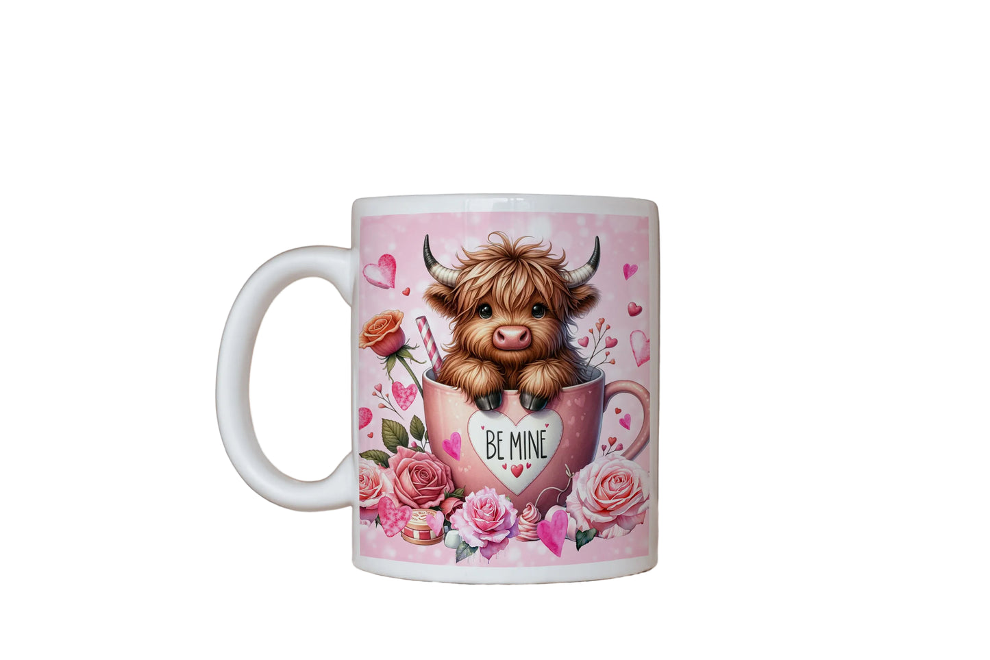 11oz Mug -Be Mine Highland Cow Valentines day Love Heart