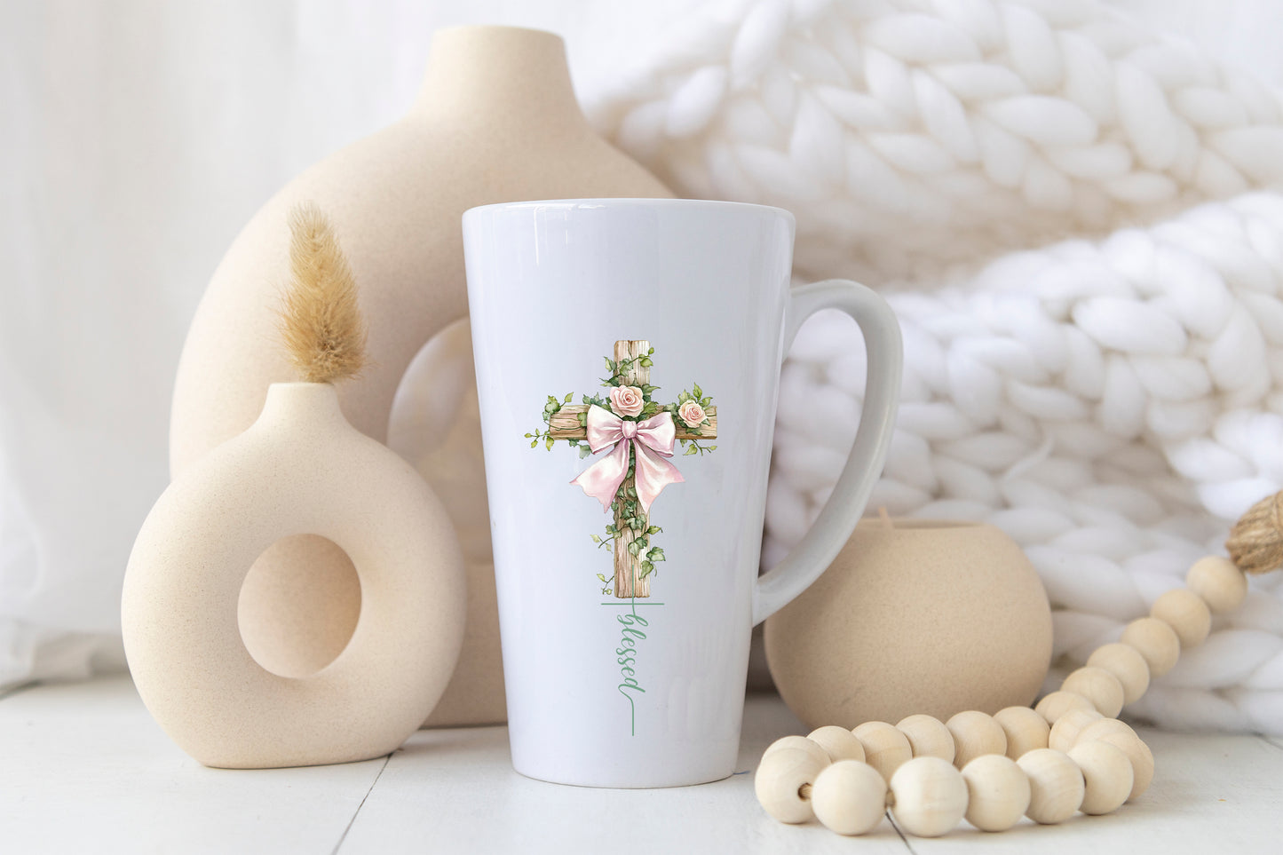 Blessed Floral Cross 17oz latte Mug – Inspirational Christian Gift