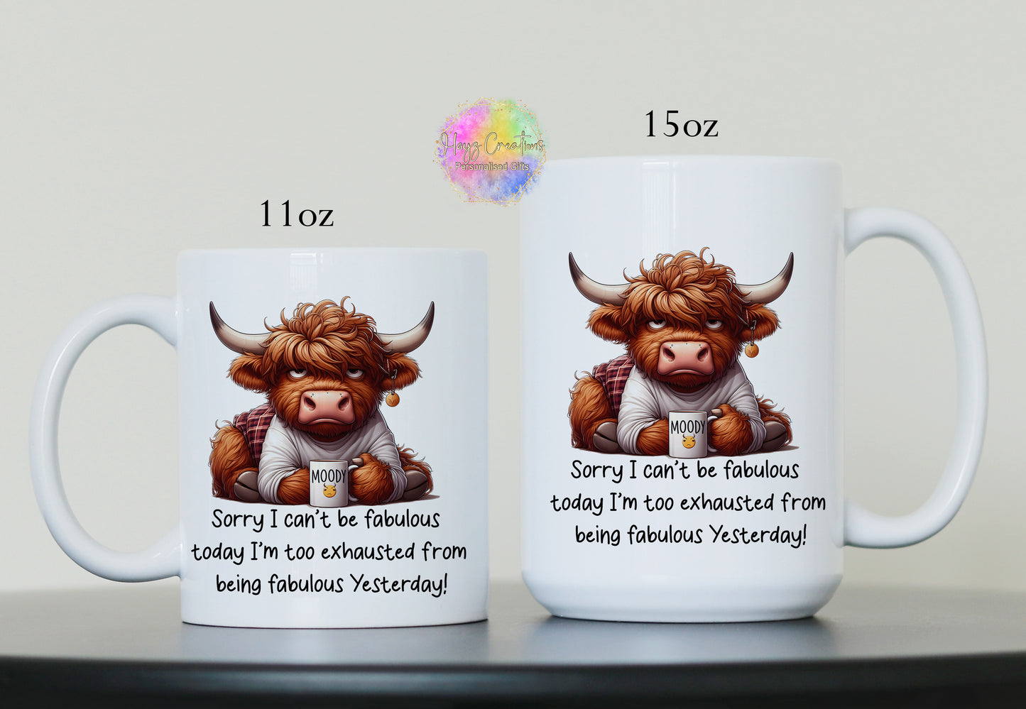 Too Exhausted to Be Fabulous – Moody Highland Cow Ceramic Mug
