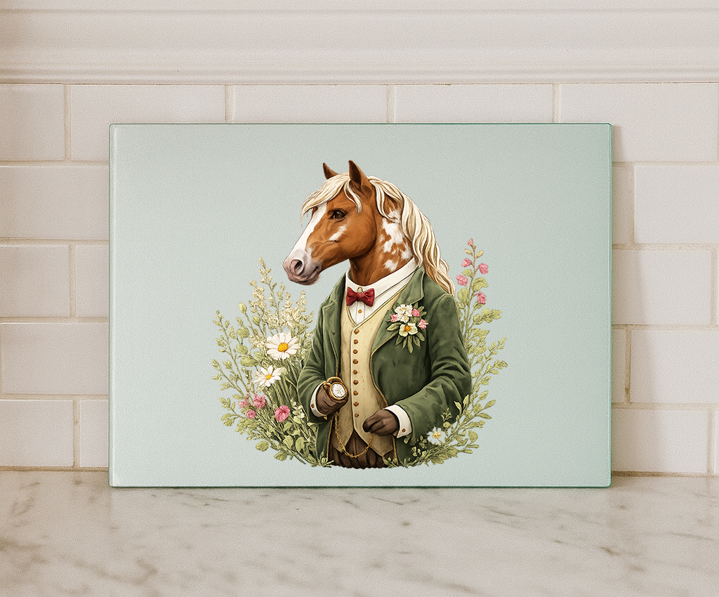 Personalised Horse Glass Chopping Board – Custom Country Kitchen Worktop Saver (Small or Large)