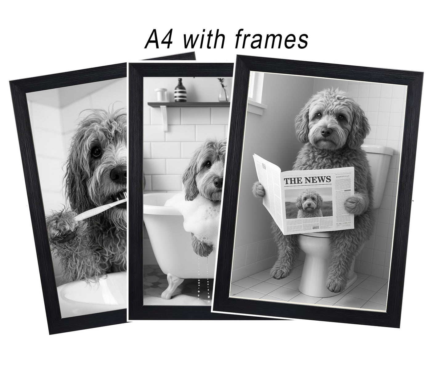 Cockapoo Bully Bathroom Wall Art Prints – Funny Dog Bathroom Decor (A4 & A3 Sizes)