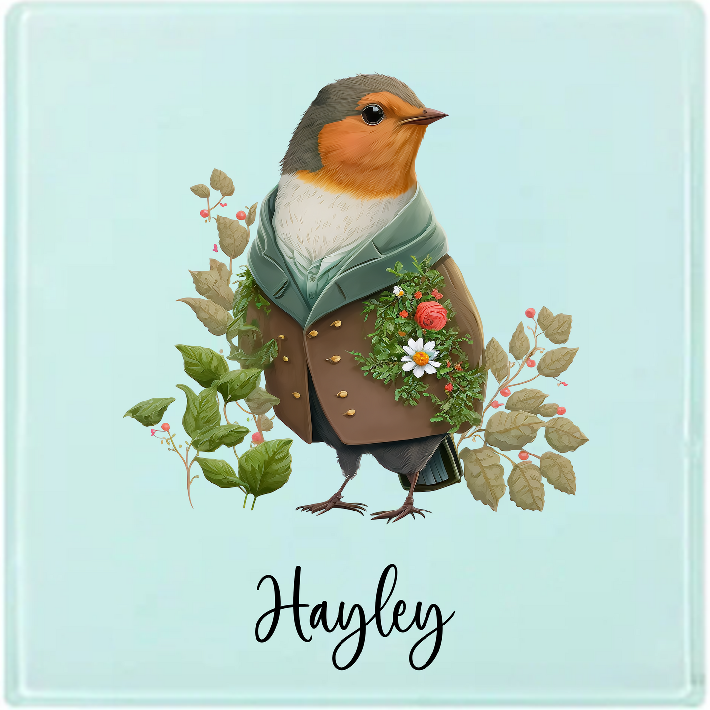 Personalised Robin Latte Mug – 17oz Woodland Animal Name Mug – Double Sided Custom Gift