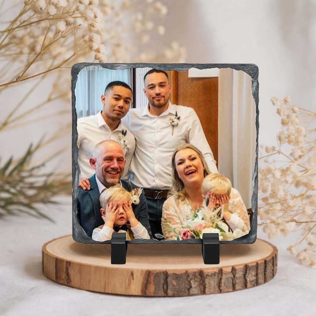 Personalised 15cm Gloss Rock Slate Photo – Custom 15x15cm Stone Picture Gift for Family & Special Occasions