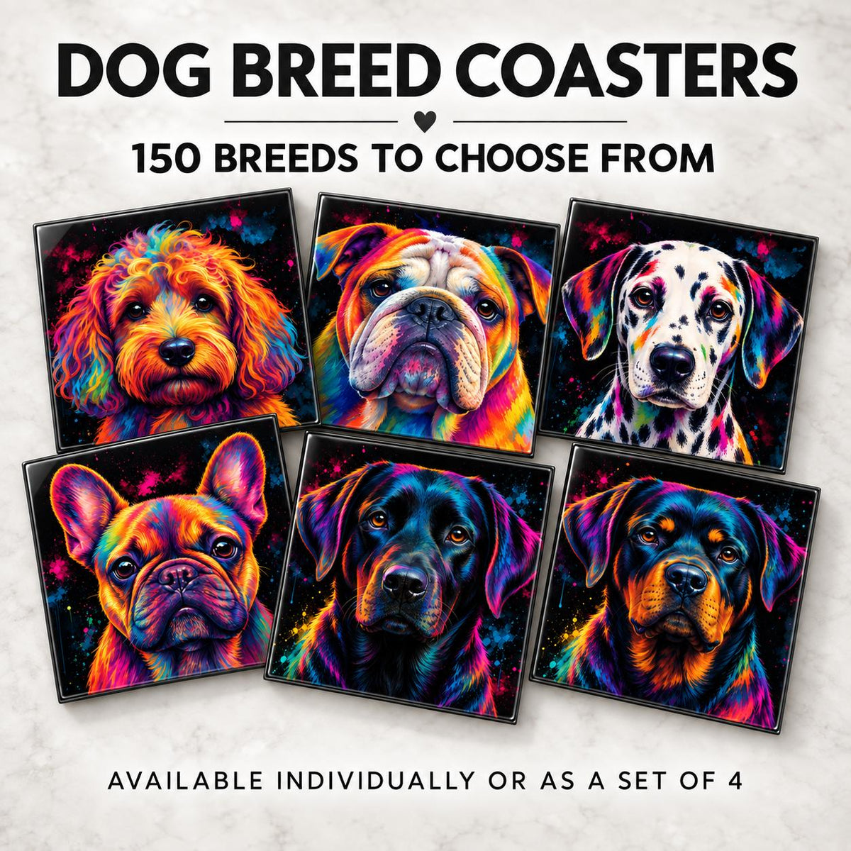 Dog Breed Glass Coasters | 100+ Breeds Available