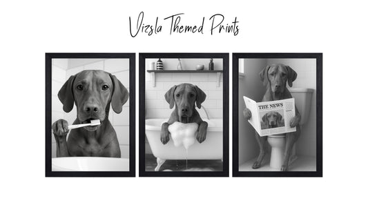 Vizsla Bathroom Wall Art Prints – Funny Dog Decor A4 or A3 Set of 3