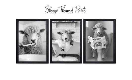 Sheep Bathroom Wall Art Prints – Funny Farmhouse Decor A4 or A3 Set of 3