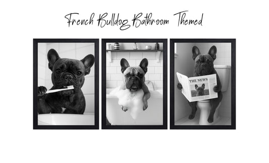 French Bulldog Bathroom Wall Art Prints – Funny Dog Decor l A4 or A3 l Set of 3