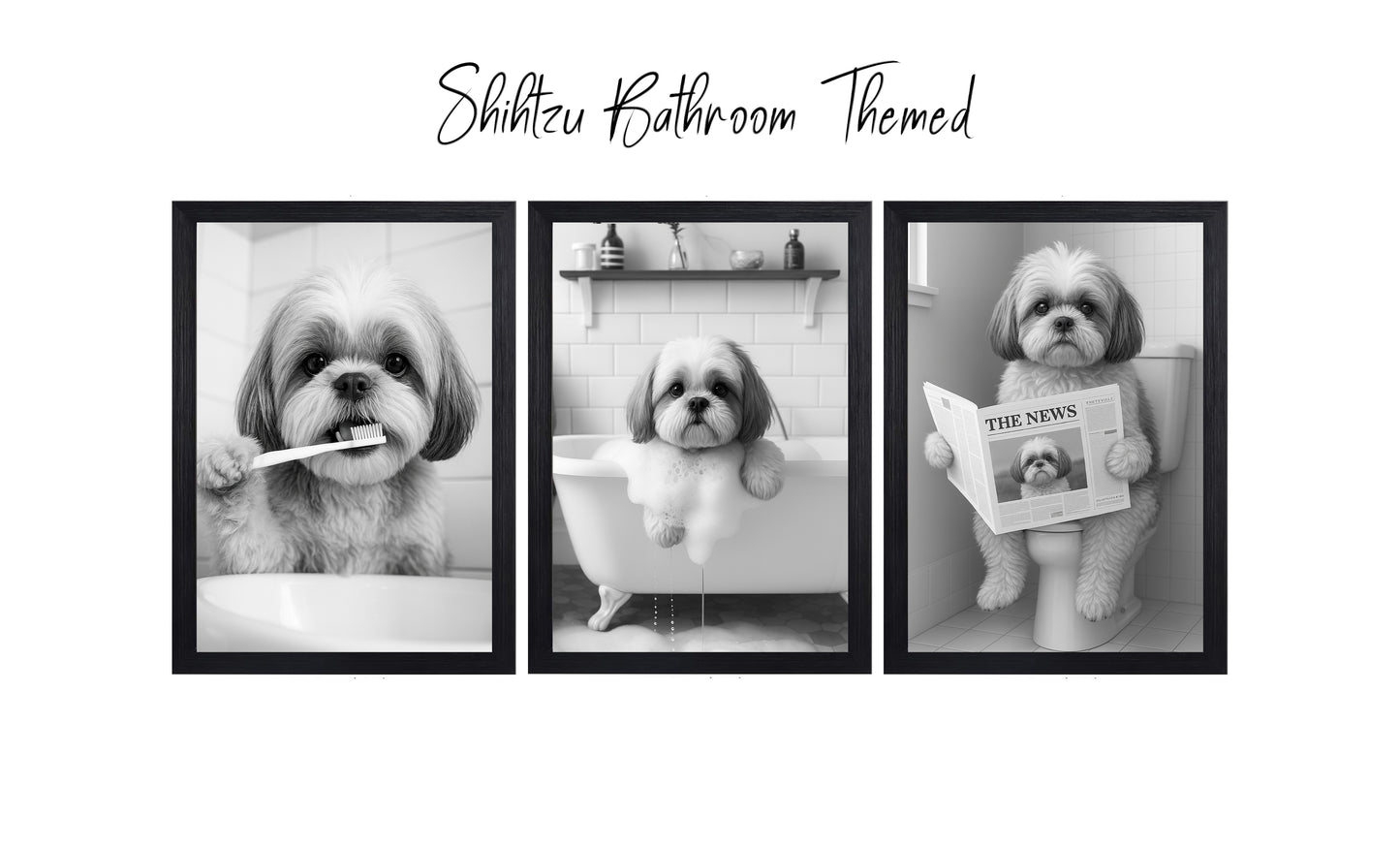 Shihtzu Dog Bathroom Wall Art Prints – Funny Dog Bathroom Decor (A4 & A3 Sizes)