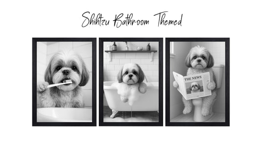 Shihtzu Dog Bathroom Wall Art Prints – Funny Dog Bathroom Decor (A4 & A3 Sizes)