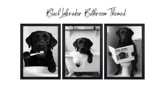 Black Labrador Bathroom Wall Art – Funny Dog Bathroom Decor (Set of 3 Prints)