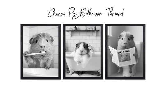 Guinea Pig Bathroom Wall Art Set – Funny Black & White Prints