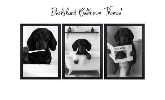 Dachshund Bathroom Themed Wall Art – Funny Dog Prints (A4 & A3)