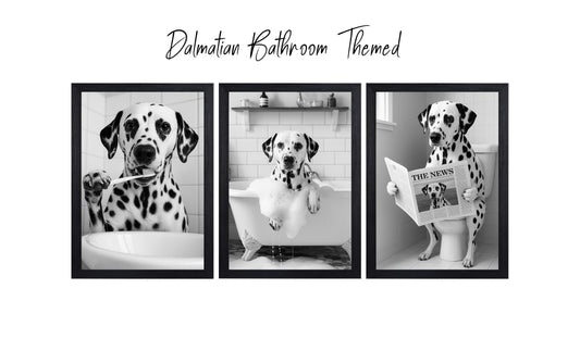 Dalmatian Bathroom Wall Art Prints – Funny Dog Decor l A4 or A3 l Set of 3