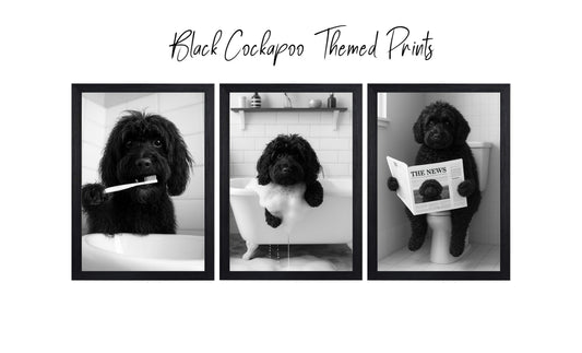 Black Cockapoo Bathroom Prints | Funny Dog Wall Art | A4 & A3 Options