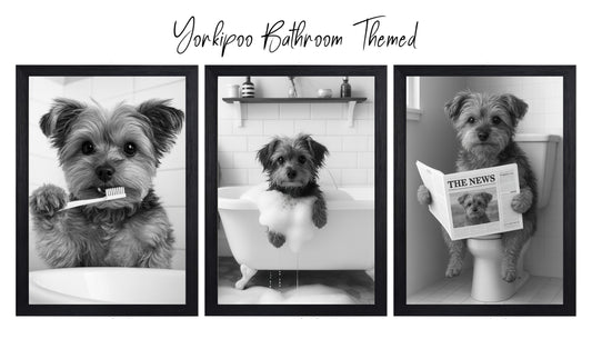 Yorkipoo Bathroom Wall Art Prints – Funny Dog Bathroom Decor (A4 & A3 Sizes)