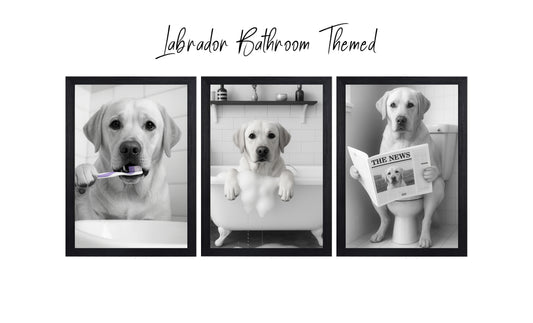 Labrador Bathroom Wall Art Prints – Funny Dog Bathroom Decor (A4 & A3 Sizes)