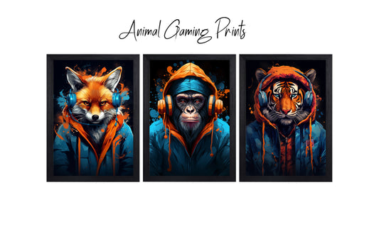 Animal Gaming Prints – Fox, Monkey & Tiger | A4 & A3 Wall Art