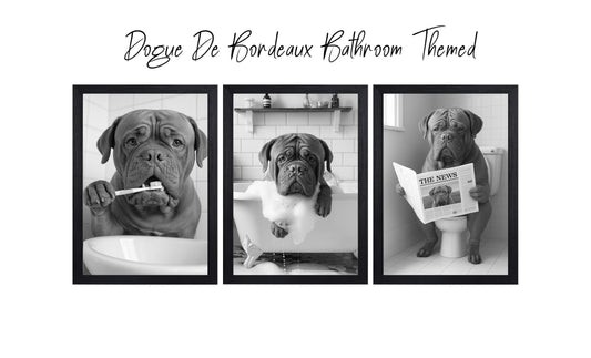 Dogue de Bordeaux Bathroom Wall Art Prints – Funny Dog Decor l A4 or A3 l Set of 3