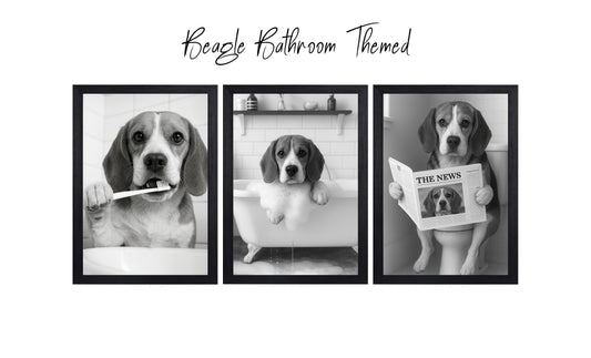 Beagle Bathroom Wall Art Set | Funny Dog Prints (A4 & A3 Options)