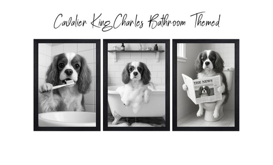Cavalier King Charles Bathroom Wall Art Prints – Funny Dog Decor l A4 or A3 l Set of 3