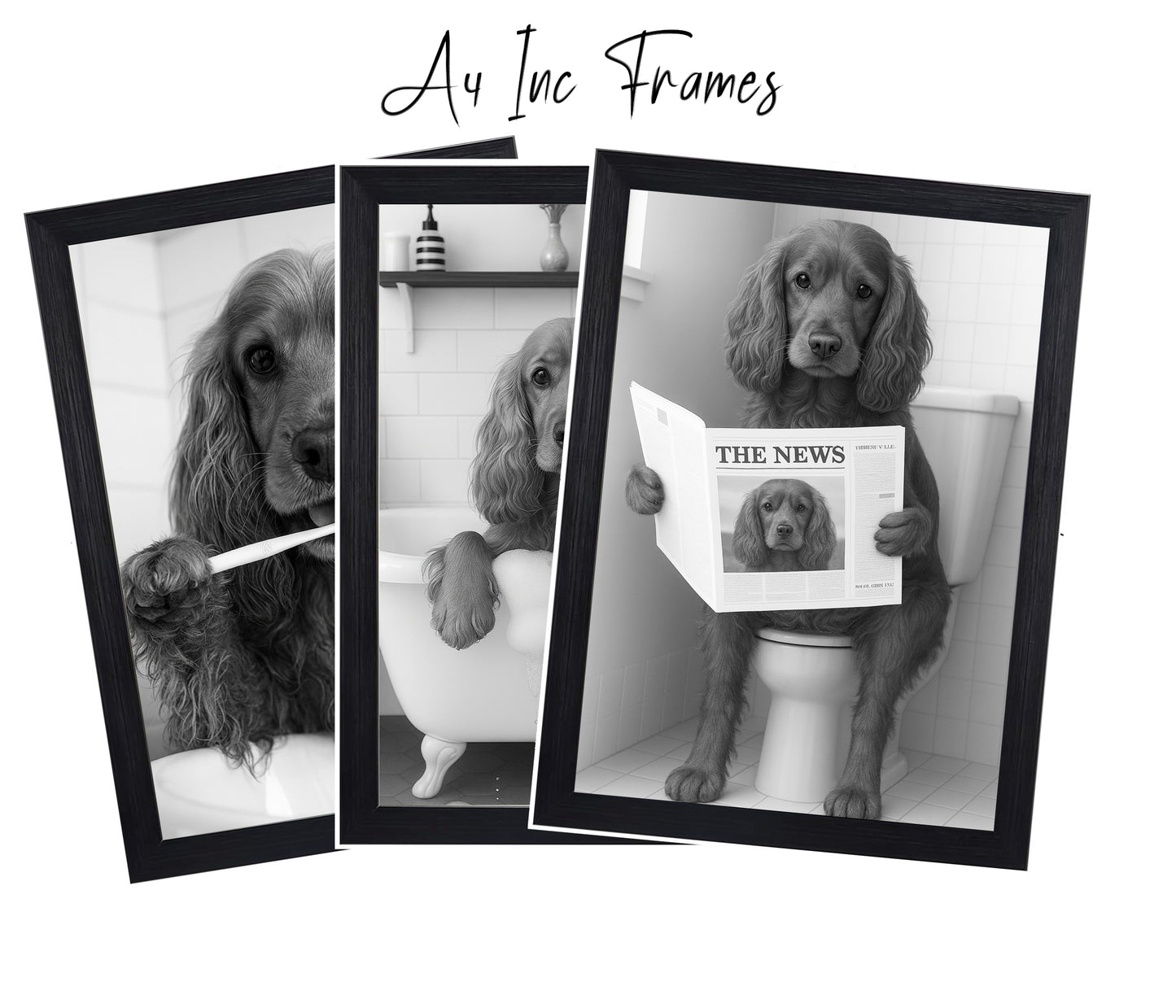 Cocker Spaniel Bathroom Wall Art Prints – Funny Dog Decor l A4 or A3 l Set of 3