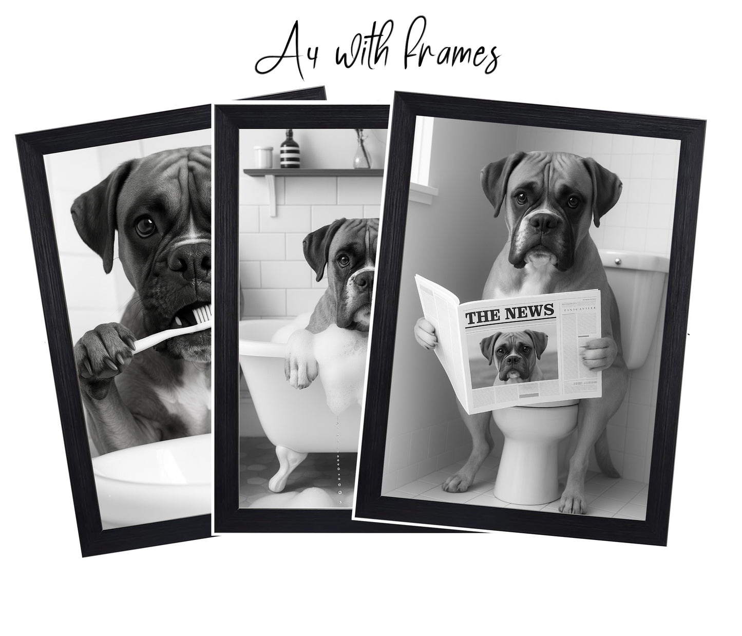Boxer Dog Bathroom Wall Art Prints – Funny Dog Bathroom Decor (A4 & A3 Sizes)