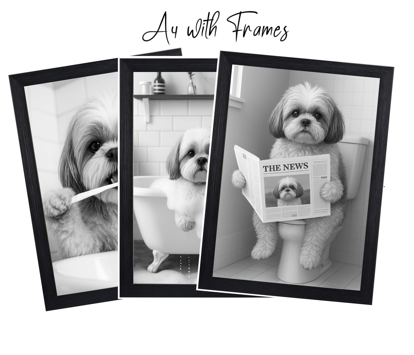 Shihtzu Dog Bathroom Wall Art Prints – Funny Dog Bathroom Decor (A4 & A3 Sizes)